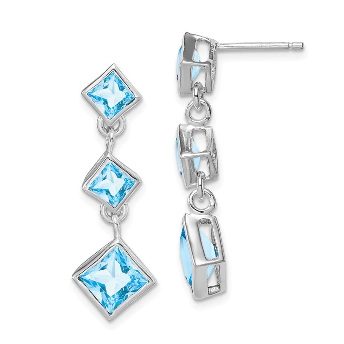 Stella Silver 925 Sterling Silver Rhodium-plated Polished Blue Topaz Post Dangle Earrings, 35mm x 10mm