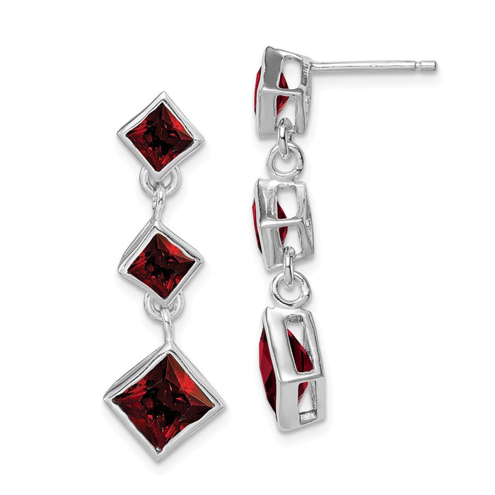 Stella Silver 925 Sterling Silver Rhodium-plated Polished Garnet Post Dangle Earrings, 35mm x 10mm