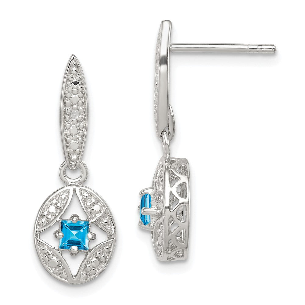 Stella Silver 925 Sterling Silver Blue Topaz Diamond Post Dangle Earrings, 25mm x 9mm