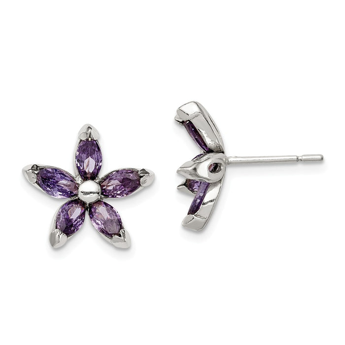 Stella Silver 925 Sterling Silver Cubic Zirconia ( CZ ) Flower Post Earrings, 13mm x 14mm