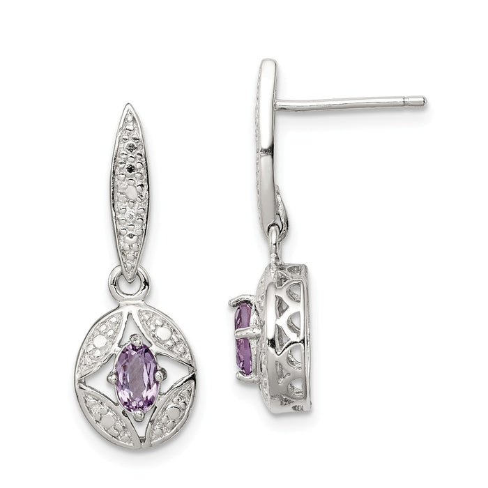 Stella Silver 925 Sterling Silver Amethyst Diamond Post Dangle Earrings, 24mm x 9mm