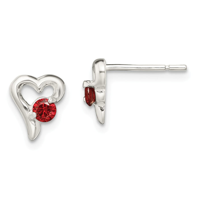 Stella Silver 925 Sterling Silver with Red Cubic Zirconia ( CZ ) Heart Post Earrings, 9mm x 7mm