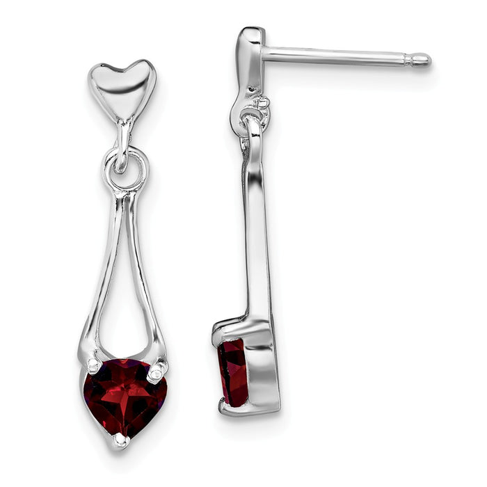 Stella Silver 925 Sterling Silver Polished Garnet Heart Post Dangle Earrings, 22mm x 5mm