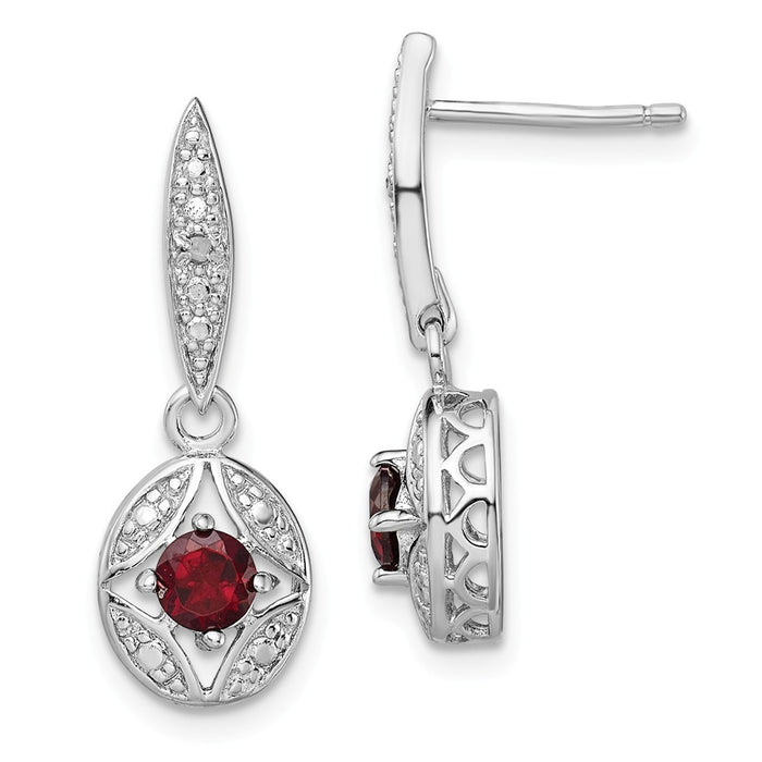 Stella Silver 925 Sterling Silver Rhodium-plated Garnet and Diamond Post Dangle Earrings, 24mm x 9mm