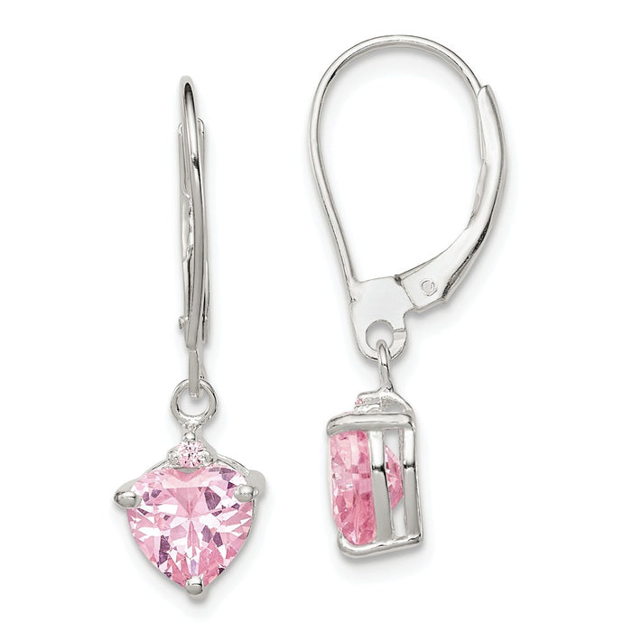 Stella Silver 925 Sterling Silver Pink Cubic Zirconia ( CZ ) Leverback Dangle Earrings, 28mm x 9mm