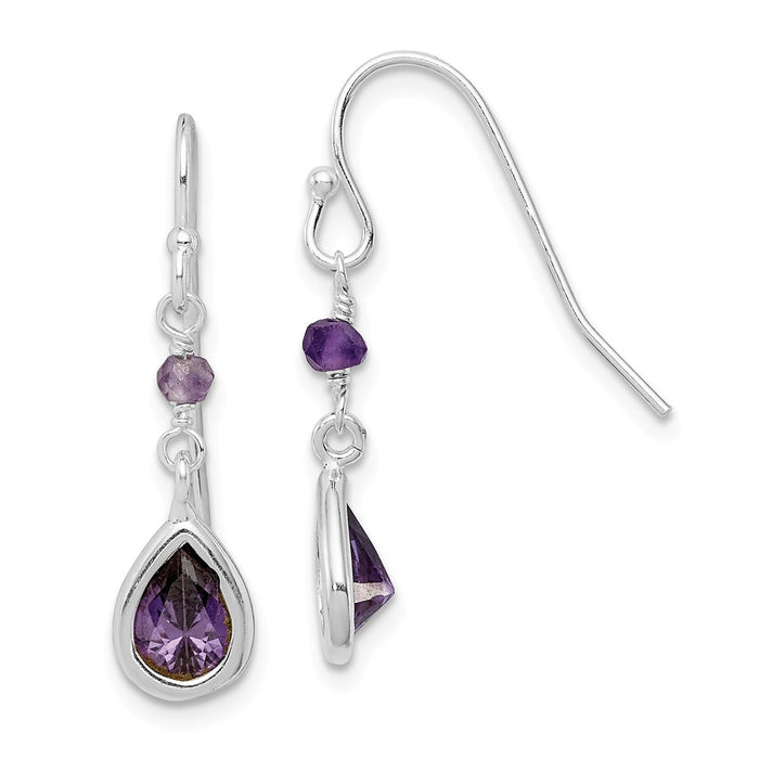 Stella Silver 925 Sterling Silver Purple Cubic Zirconia ( CZ ) Dangle Earrings, 26mm x 7mm