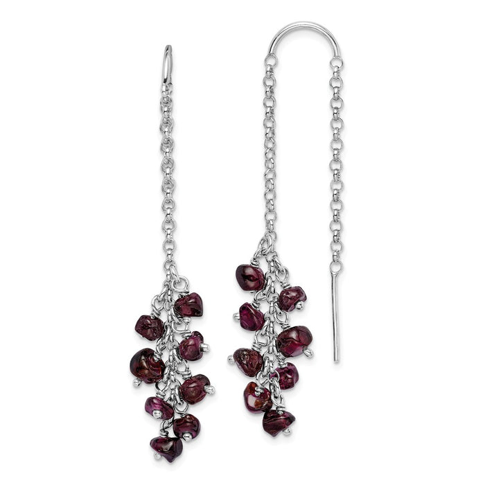 Stella Silver 925 Sterling Silver Rhodium-plated Garnet Dangle Earrings, 52mm x 9mm