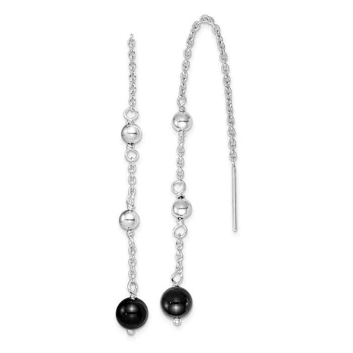 Stella Silver 925 Sterling Silver Rhodium-plated Black Onyx Dangle Earrings, 54mm x 6mm