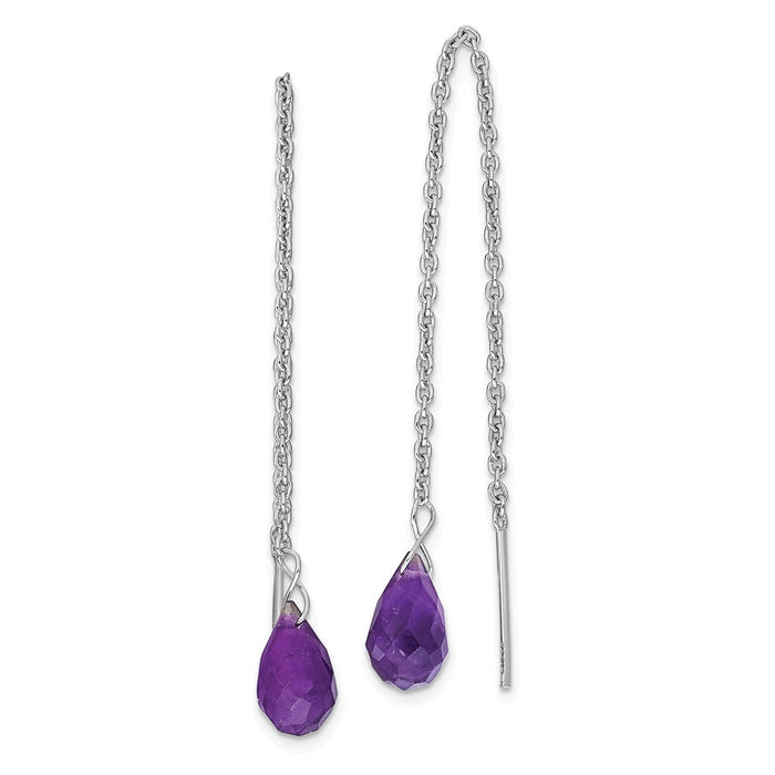 Stella Silver 925 Sterling Silver Rhodium-plated Amethyst Bead Dangle Earrings, 56mm x 6mm