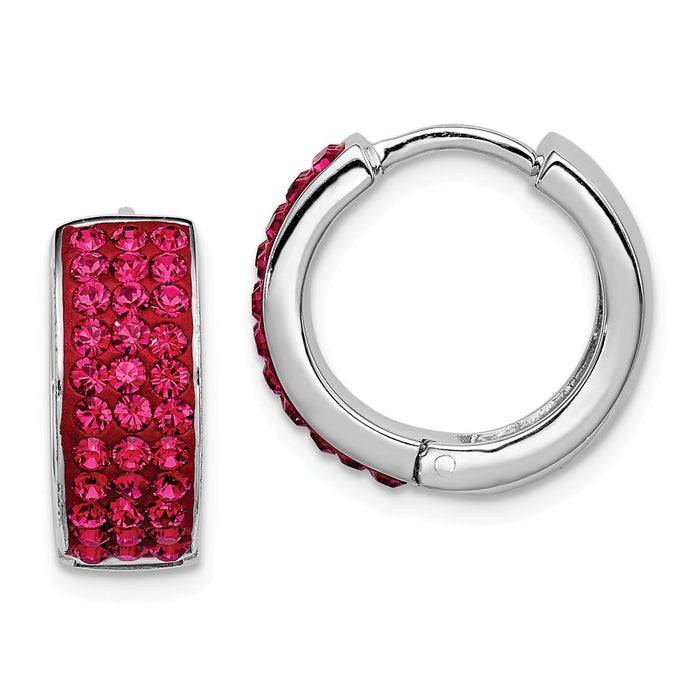 Stella Silver 925 Sterling Silver Rhodium-plated Red Preciosa Crystal Hinged Hoop Earrings, 15mm x 15mm