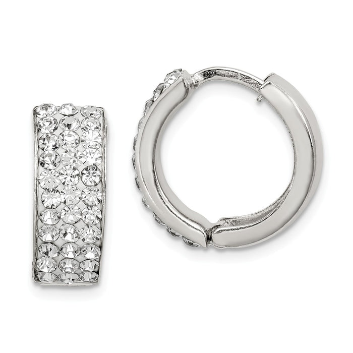 Stella Silver 925 Sterling Silver White Crystal Small Hinged Hoop Earrings, 15mm x 15mm