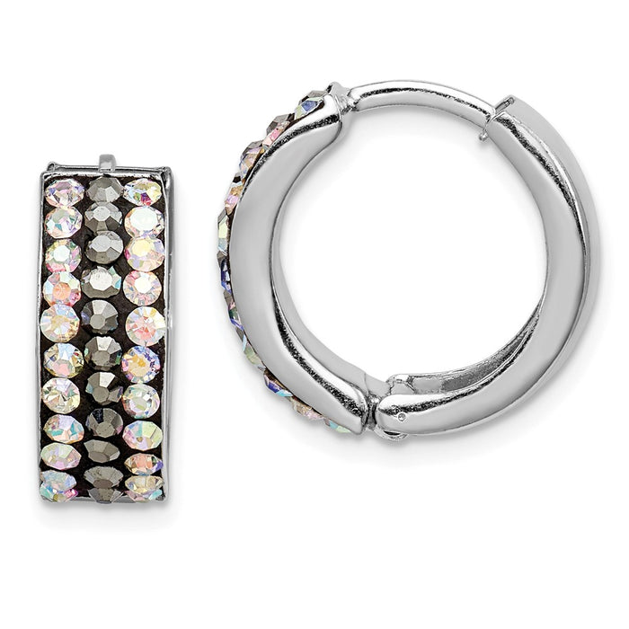 Stella Silver 925 Sterling Silver Grey & Rainbow Preciosa Crystal Hinged Hoop Earrings, 15mm x 15mm
