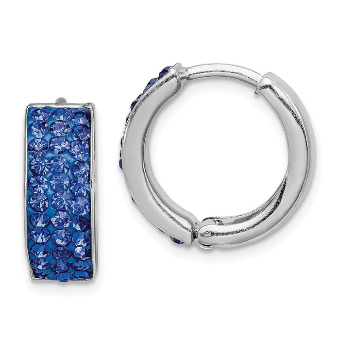 Stella Silver 925 Sterling Silver Rhodium-plated Blue Preciosa Crystal Hinged Hoop Earrings, 15mm x 15mm