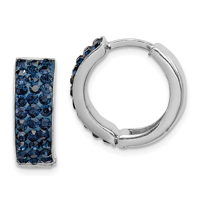 Stella Silver 925 Sterling Silver Rhodium-plated Navy Preciosa Crystal Hinged Hoop Earrings, 15mm x 15mm