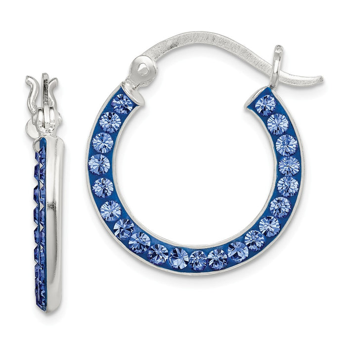 Stella Silver 925 Sterling Silver Stellux Crystal Blue Hoop Earrings, 20mm x 20mm