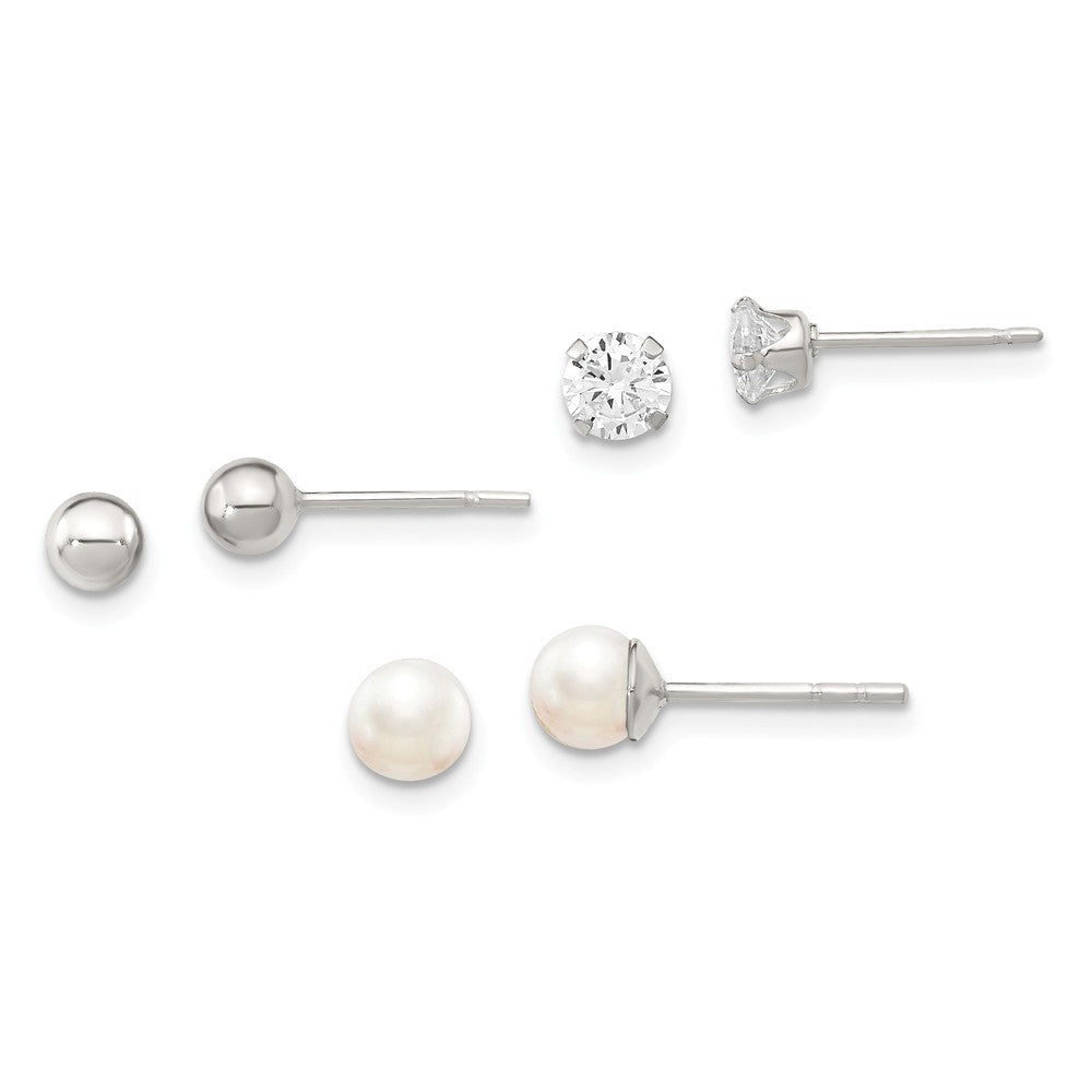 Stellux Jewelry Set - 925 Sterling Silver Stellux Crystal & Freshwater Cultured Pearl Post Earrings 3pc Set