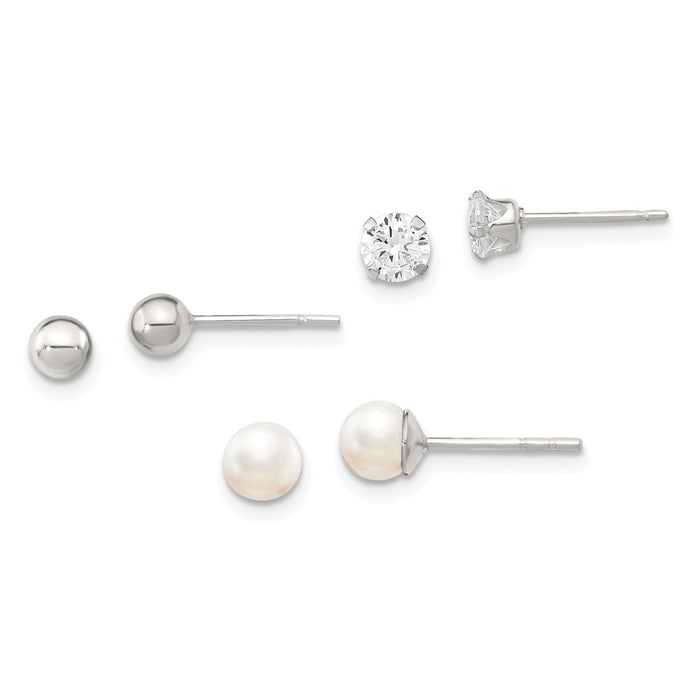 Stellux Jewelry Set - 925 Sterling Silver Stellux Crystal & Freshwater Cultured Pearl Post Earrings 3pc Set