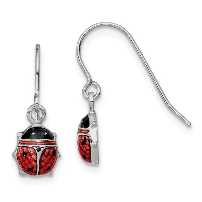 Stella Silver 925 Sterling Silver Rhodium Enameled Ladybug Dangle Earrings, 17mm x 6mm