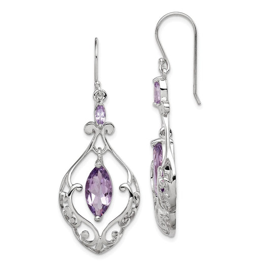 Stella Silver 925 Sterling Silver Amethyst Fancy Dangle Earrings, 48mm x 18mm
