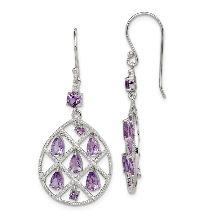 Stella Silver 925 Sterling Silver Amethyst Teardrop Dangle Earrings, 41mm x 18mm