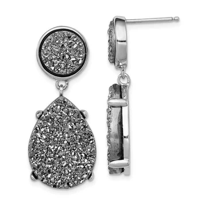 Stella Silver 925 Sterling Silver and Gray Druzy Post Earrings, 31mm x 13mm