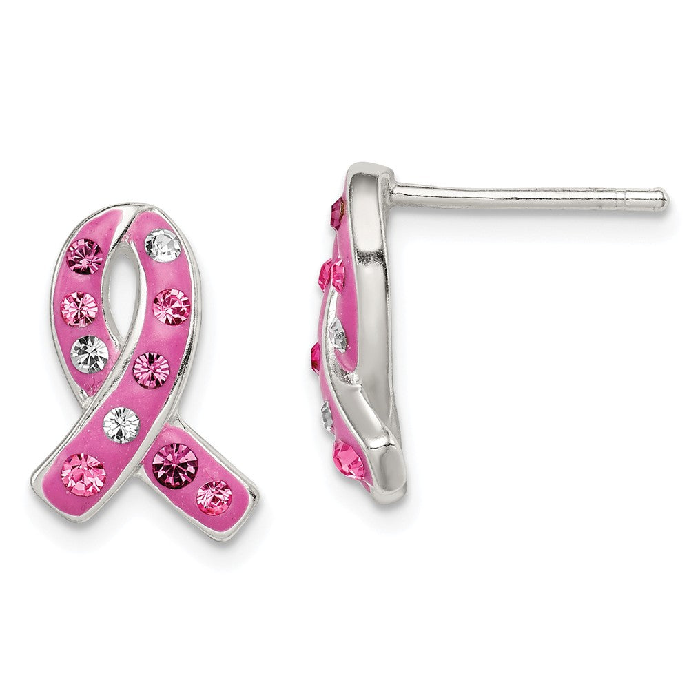 Stella Silver 925 Sterling Silver Pink Stellux Crystal Ribbon Post Earrings, 14mm x 9mm