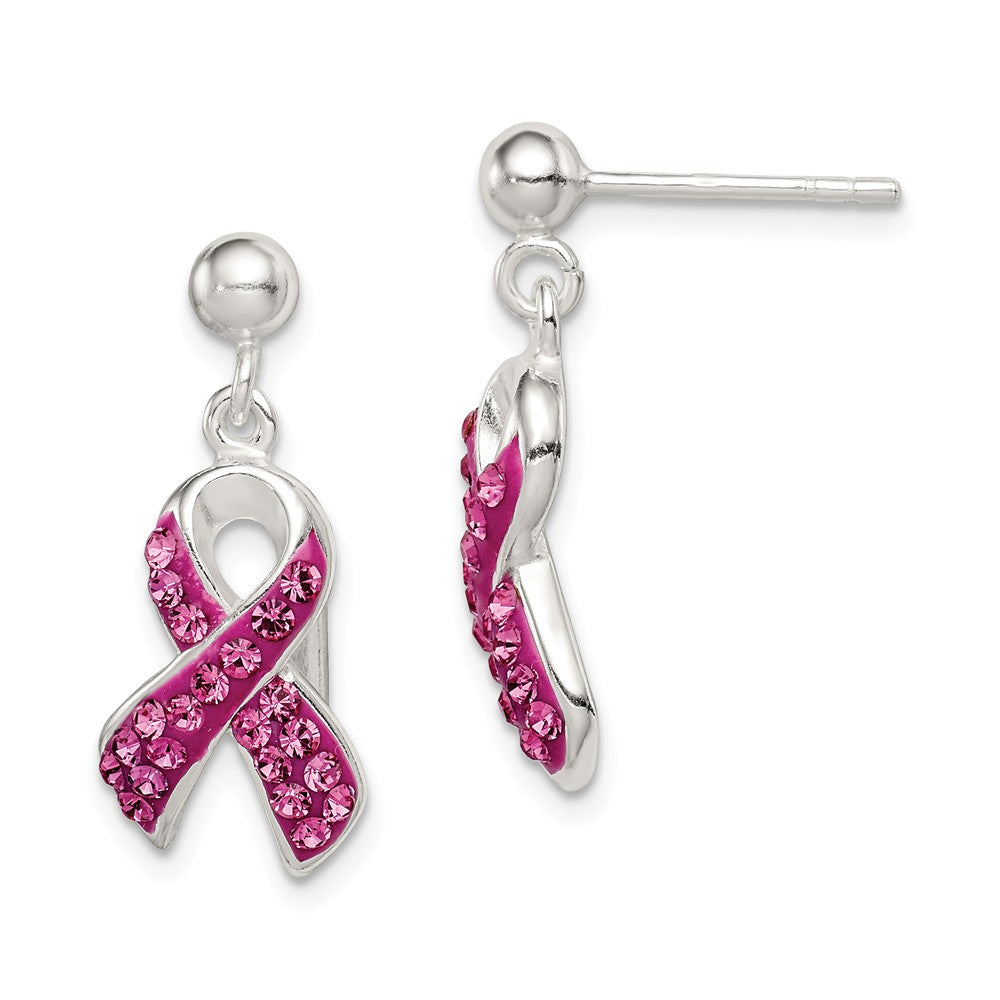 Stella Silver 925 Sterling Silver Stellux Crystal Pink Awareness Ribbon Earrings, 24mm x 10mm