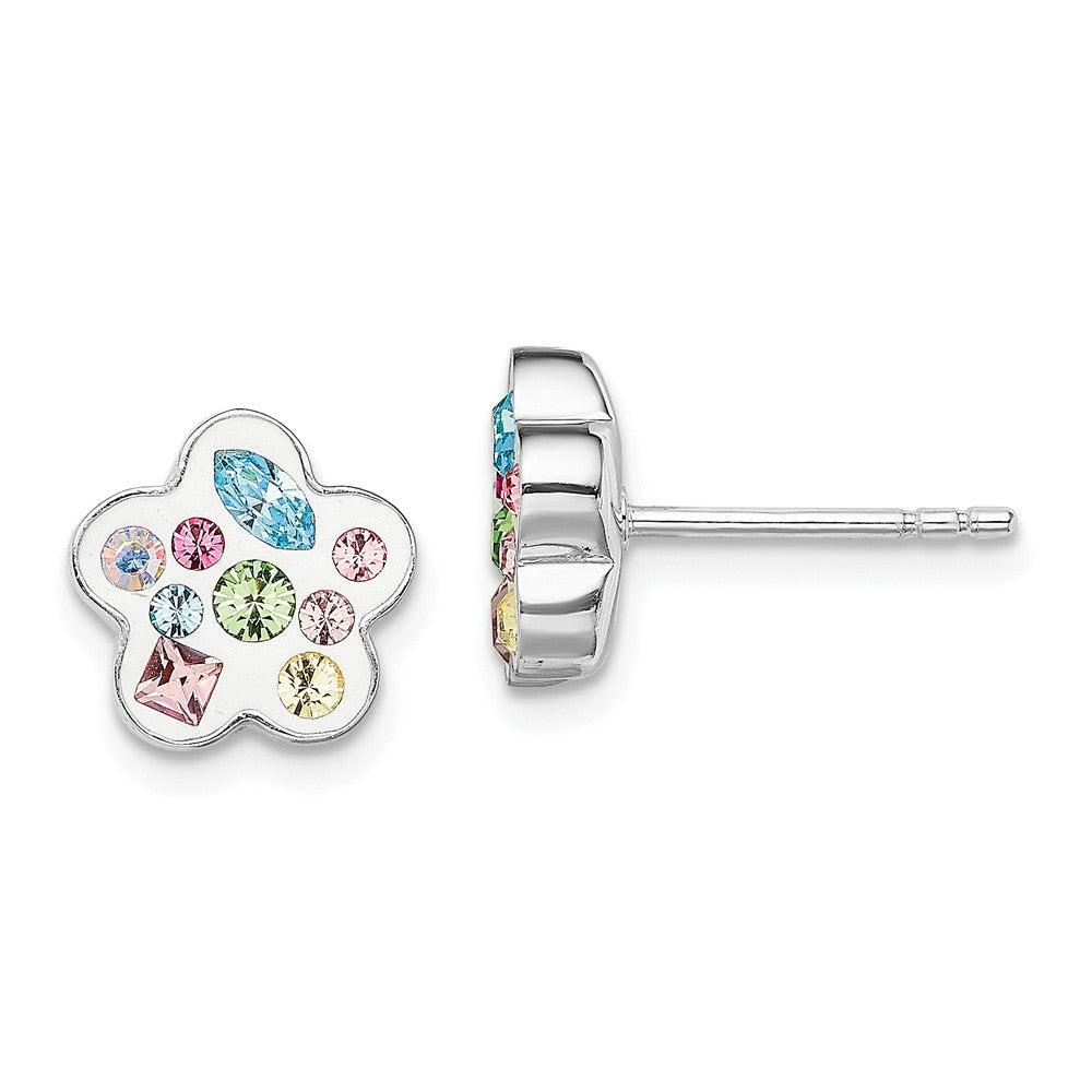 Stella Silver 925 Sterling Silver Rhodium-Plated Stellux Crystal Flower Post Earrings, 9mm x 9mm