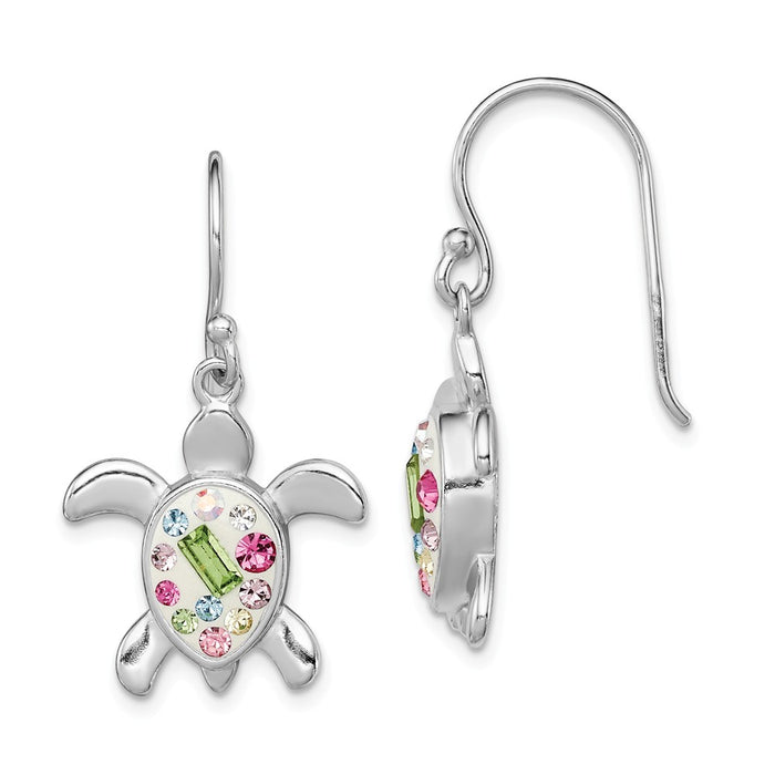 Stella Silver 925 Sterling Silver Rhodium-Plated Stellux Crystal Turtle Dangle Earrings, 30mm x 17mm