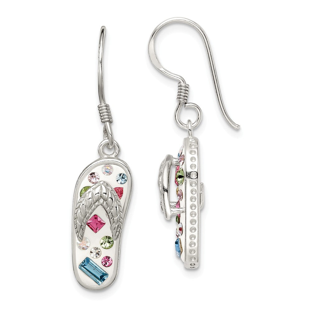 Stella Silver 925 Sterling Silver Stellux Crystal Multi-Color/White Flip Flop Earrings, 34mm x 8mm