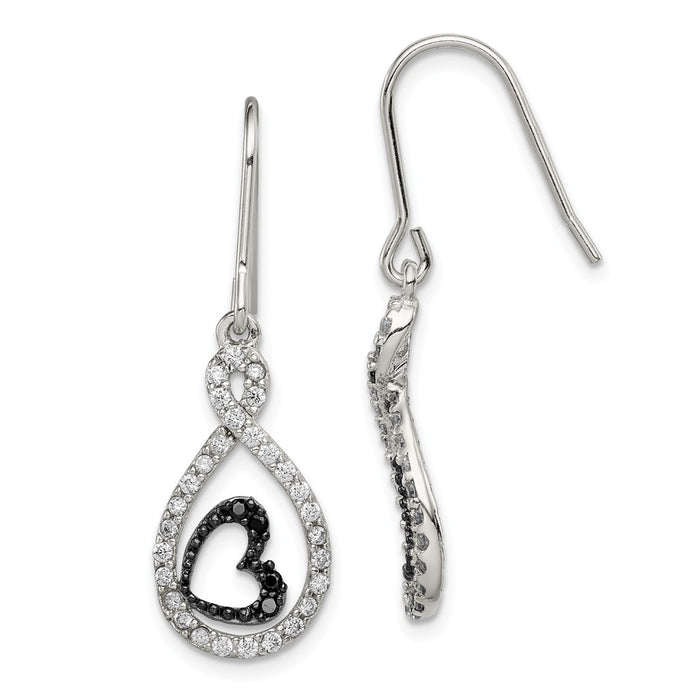 Stella Silver 925 Sterling Silver Clear Cubic Zirconia ( CZ ) Twisted Teardrop Black Heart Earrings, 32mm x 11mm