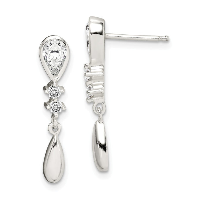 Stella Silver 925 Sterling Silver Polished Teardrop Cubic Zirconia ( CZ ) Post Dangle Earrings, 24mm x 5mm