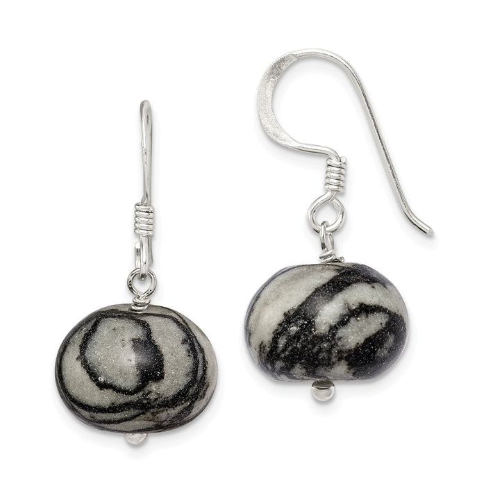 Stella Silver 925 Sterling Silver Zebra Jasper Earrings, 42mm x 14mm