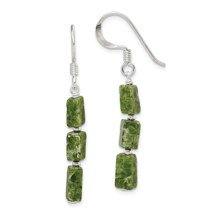 Stella Silver 925 Sterling Silver Green Russian Serpentine Stone Earrings, 42mm x 4mm