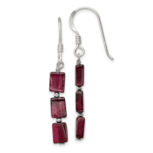Stella Silver 925 Sterling Silver Three Stone Garnet Dangle Earrings, 37mm x 5mm