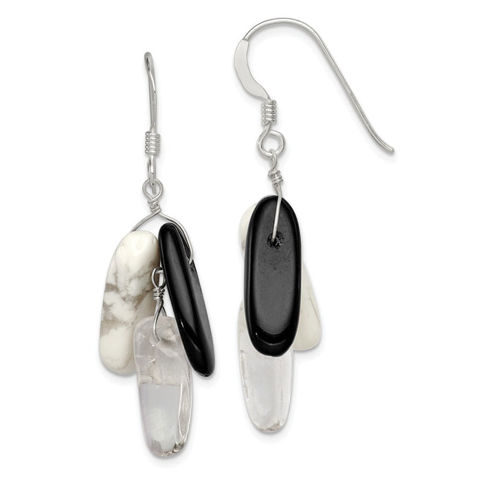 Stella Silver 925 Sterling Silver Black Agate White Howlite & Rock Quartz Earrings, 46mm x 16mm