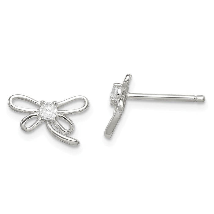 Stella Silver 925 Sterling Silver Dragon fly with Cubic Zirconia ( CZ ) Center Post Earrings, 11mm x 11mm