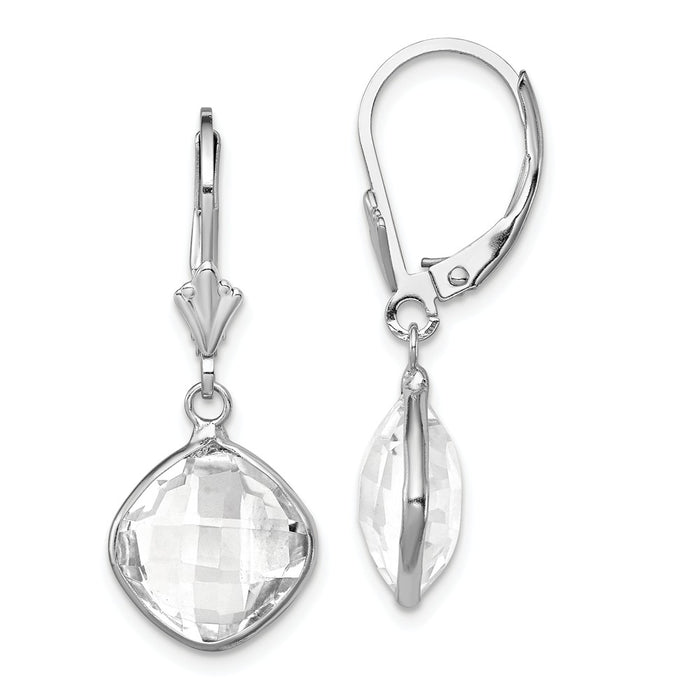 Stella Silver 925 Sterling Silver Rhodium-plated White Topaz Dangle Lever Back Earrings, 29mm x 12mm