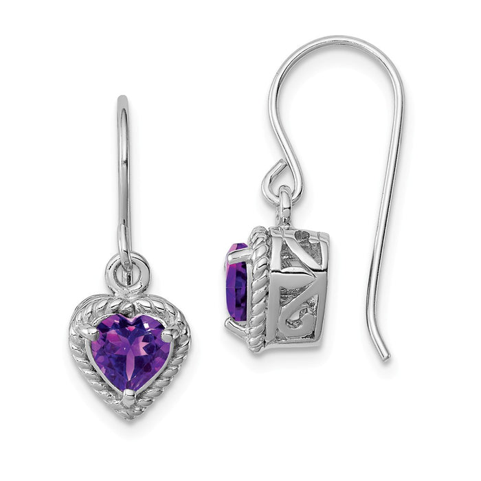 Stella Silver 925 Sterling Silver Rhodium Amethyst Small Heart Earrings, 22mm x 8mm