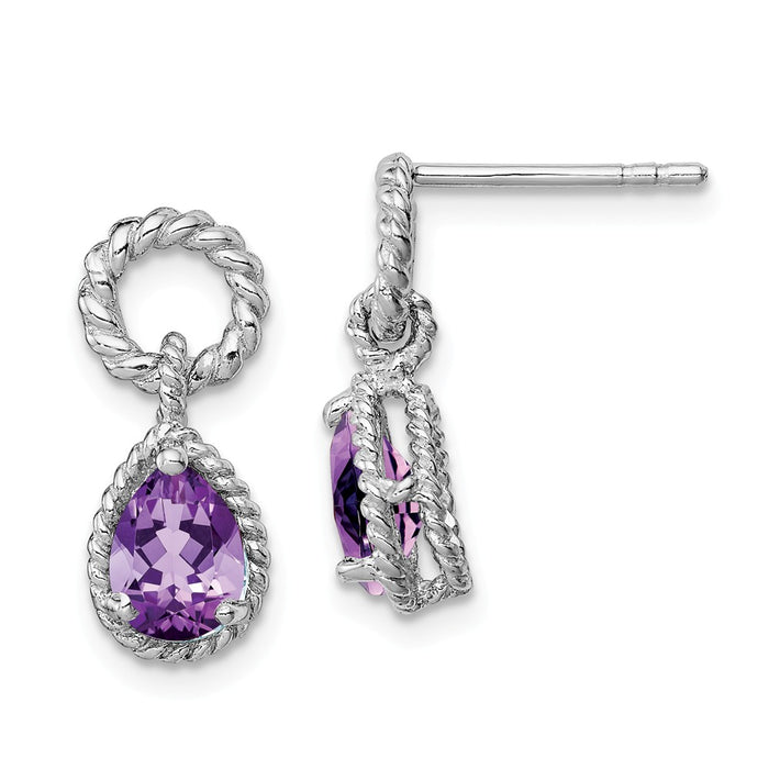 Stella Silver 925 Sterling Silver Rhodium Amethyst Pear Twisted Earrings, 16mm x 7mm
