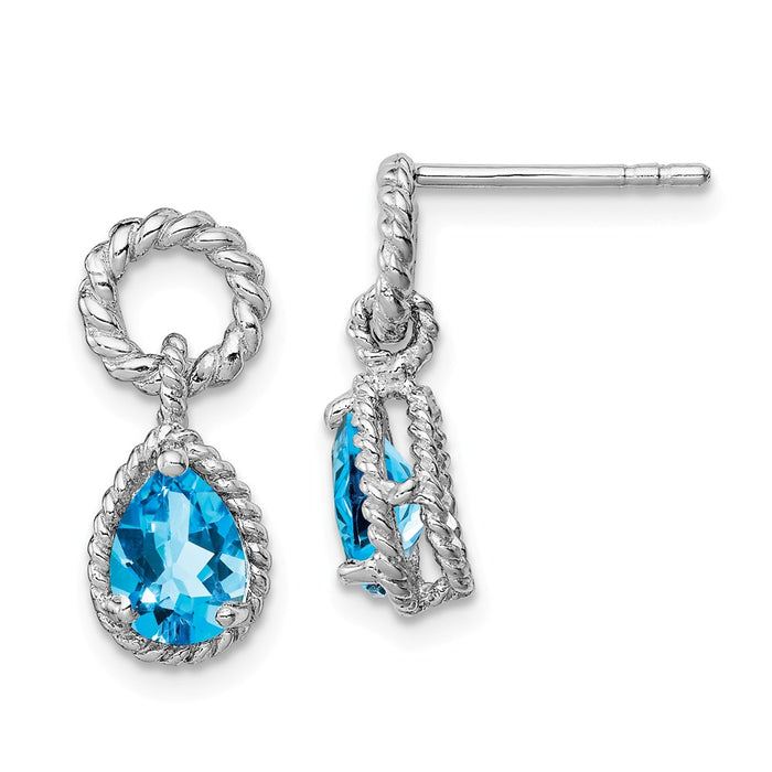 Stella Silver 925 Sterling Silver Rhodium Blue Topaz Pear Twisted Post Earrings, 16mm x 7mm