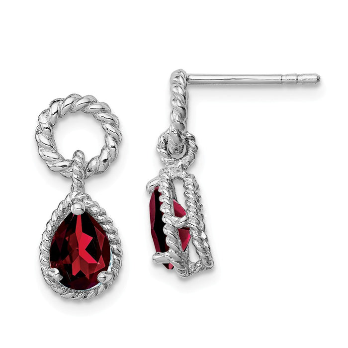 Stella Silver 925 Sterling Silver Rhodium Garnet Twisted Circle Post Earrings, 16mm x 7mm