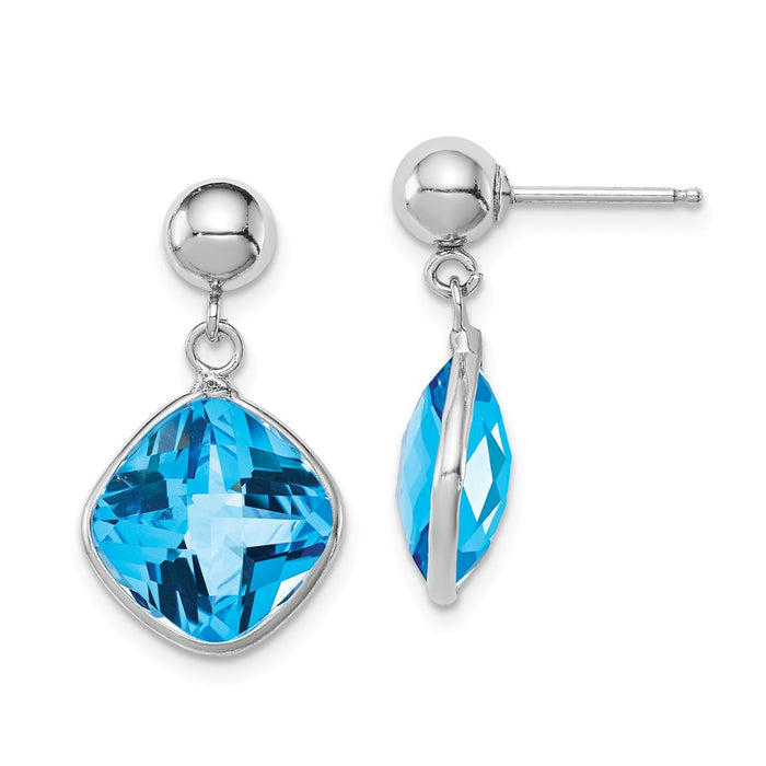 Stella Silver 925 Sterling Silver Rhodium-plated Blue Topaz Dangle Post Earrings, 21mm x 11mm