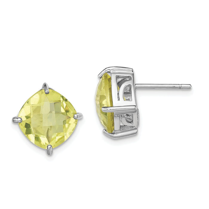 Stella Silver 925 Sterling Silver Rhodium-plated Lemon Quartz Earrings, 13mm x 13mm