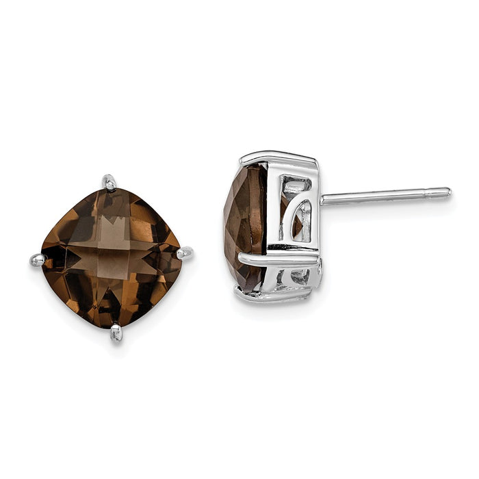 Stella Silver 925 Sterling Silver Rhodium-plated Smoky Quartz Earrings, 13mm x 13mm