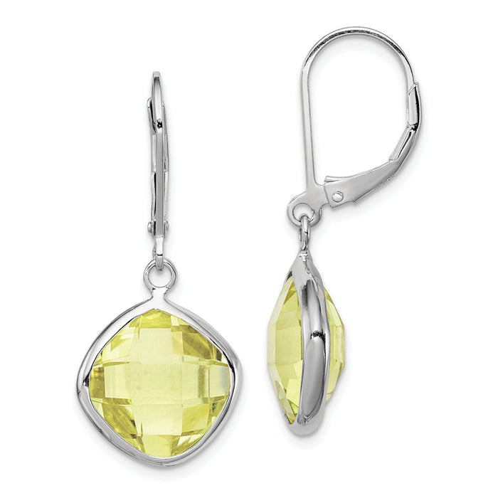 Stella Silver 925 Sterling Silver Rhodium-plated Lemon Quartz Earrings, 33mm x 16mm