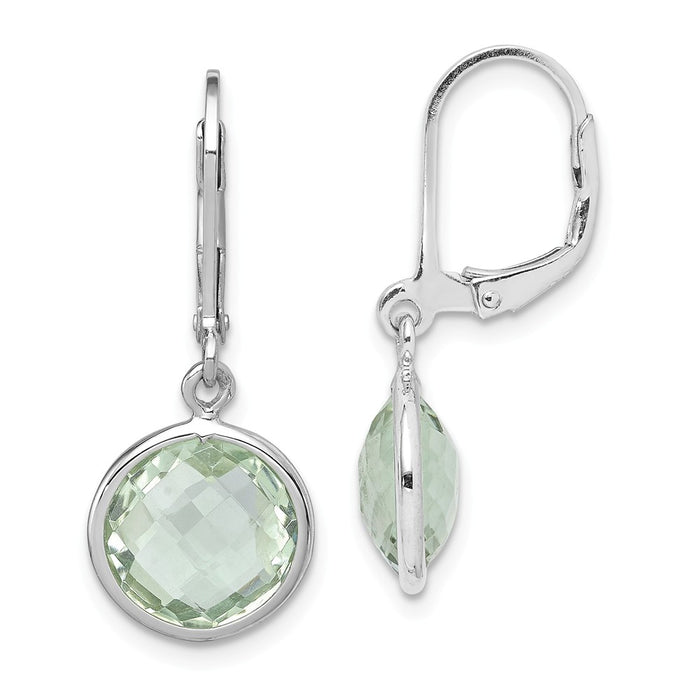 Stella Silver 925 Sterling Silver Rhodium-plated Green Quartz Earrings, 28mm x 11mm