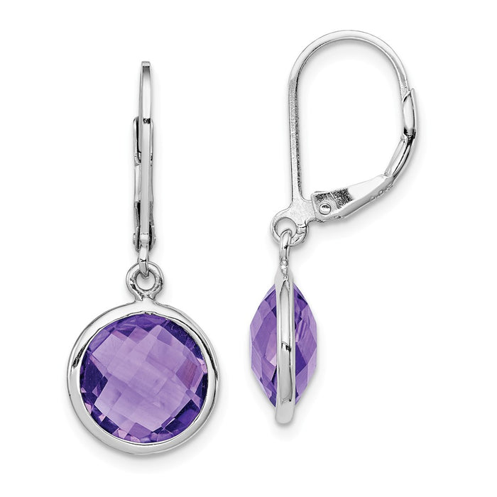 Stella Silver 925 Sterling Silver Rhodium-plated Amethyst Earrings, 28mm x 11mm