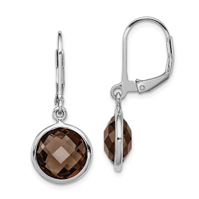 Stella Silver 925 Sterling Silver Rhodium-plated Smoky Quartz Earrings, 28mm x 11mm