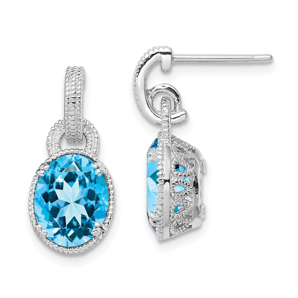 Stella Silver 925 Sterling Silver Rhodium-plated Blue Topaz Earrings, 20mm x 9mm